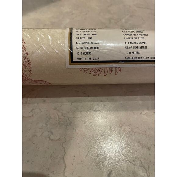 Vintage Bunny Toile Cream W Red Rabbits & Botanicals Prepasted  Double Roll USA - Picture 11 of 12